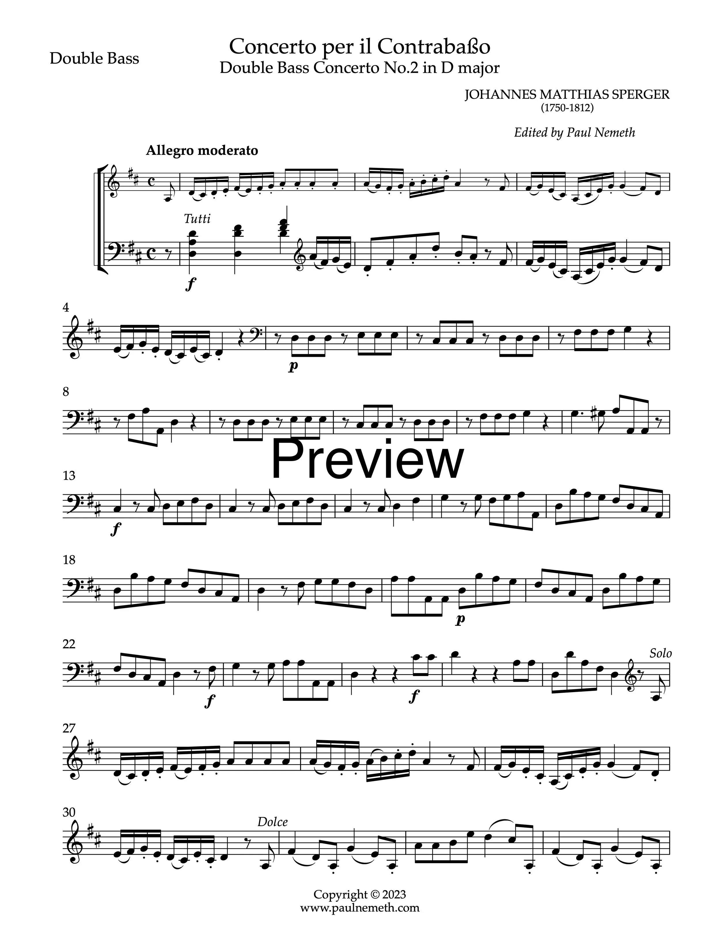 Sperger - Double Bass Concerto No.2 in D major (Urtext), Solo